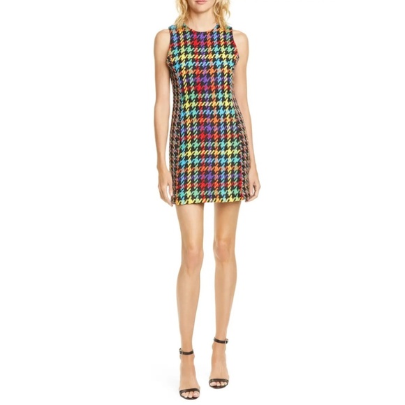 Alice + Olivia Colin Colorful Houndstooth Crewneck Sleeveless Short Mini Dress - Picture 11 of 16